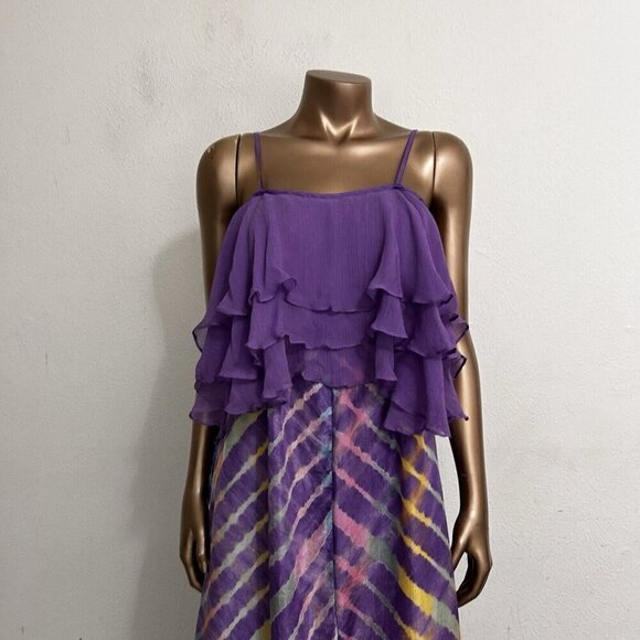 Calypso St Barth 100% Silk Purple Sleeveless Tie Dye Maxi Dress Ruffle Top Sz S - Picture 2 of 13
